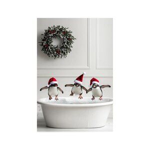 Funny Penguins in Santa Unframed Canvas Wall Art  24" X 36"